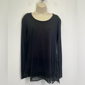 All Saints - Black Crewneck Lightweight Long Sleeve Side Slit Top Size 6